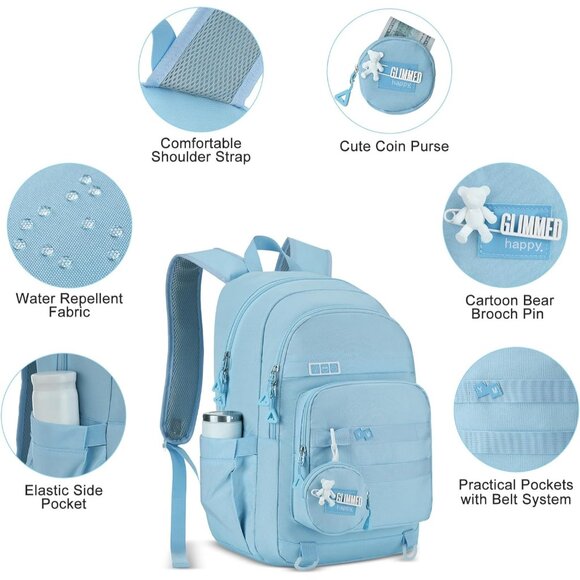 Versatile Blue Backpack for School & Travel - Fits 17.3” Laptops with 14 Pockets - Picture 5 of 8